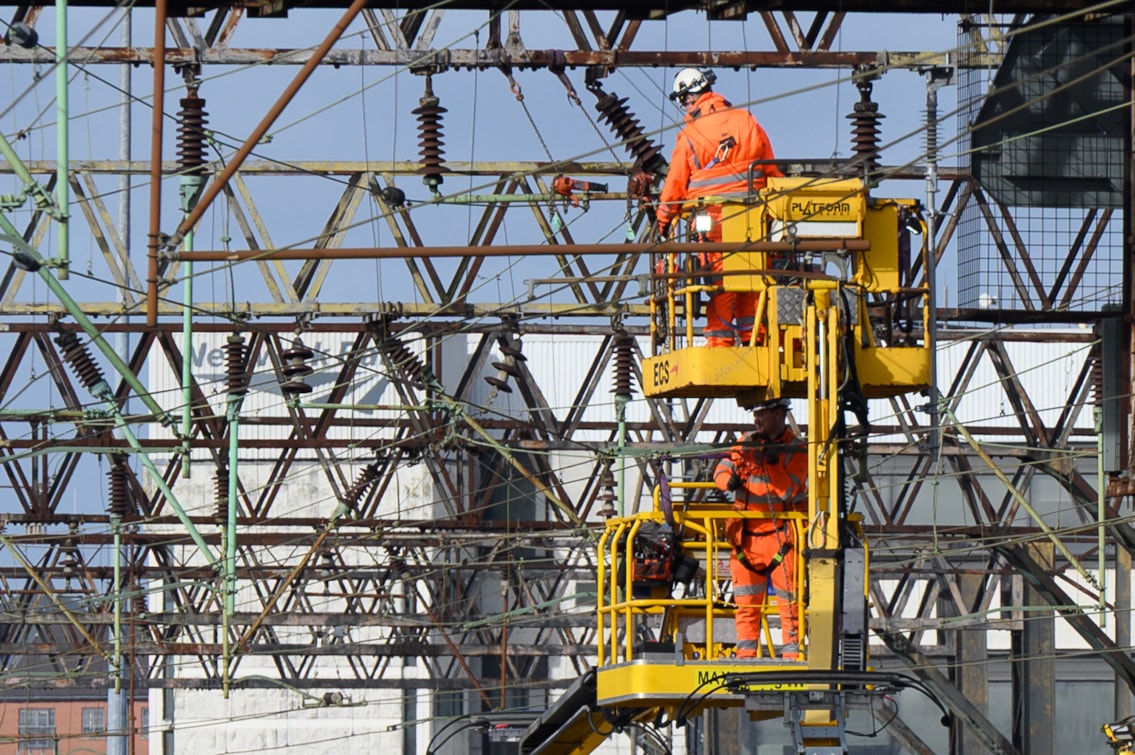 Teams checking the overhead power lines during Piccadilly corridor upgrades Feb2026