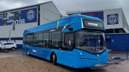 First Solent EV outside Fratton Park