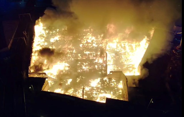 Drone picture of warehouse fire beside railway in Wolverhampton-2