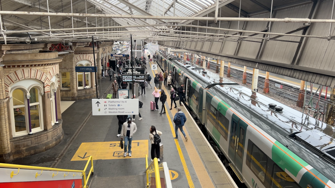 A West Midlands Railway train arriving at Crewe Station October 2026 Station