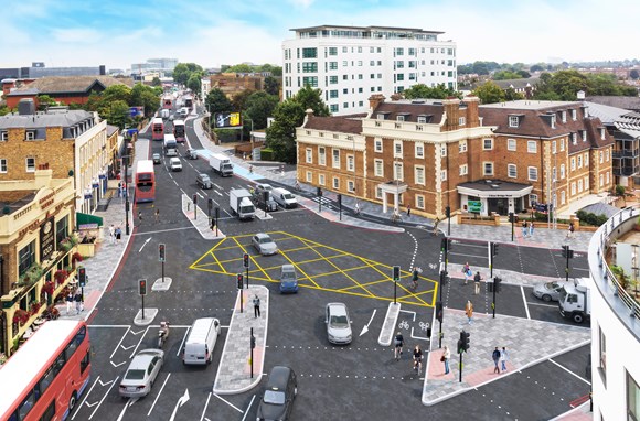 TfL Press Release - Work to introduce new segregated cycle lanes and upgrade pedestrian crossings at Kew Bridge set to begin: TfL image - Kew Bridge