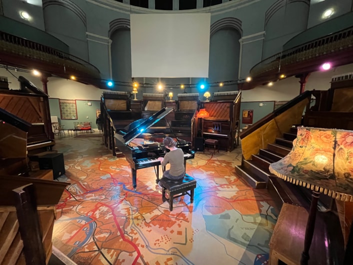 Pianodrome at Leeds City Museum: Pianist Stefania Nikolich rehearses in the Pianodrome at Leeds City Museum.
This Sunday the museum and Pianodrome will host Duo Ardašev - a piano duo comprising pianists Renata Lichnovská and Igor Ardašev.