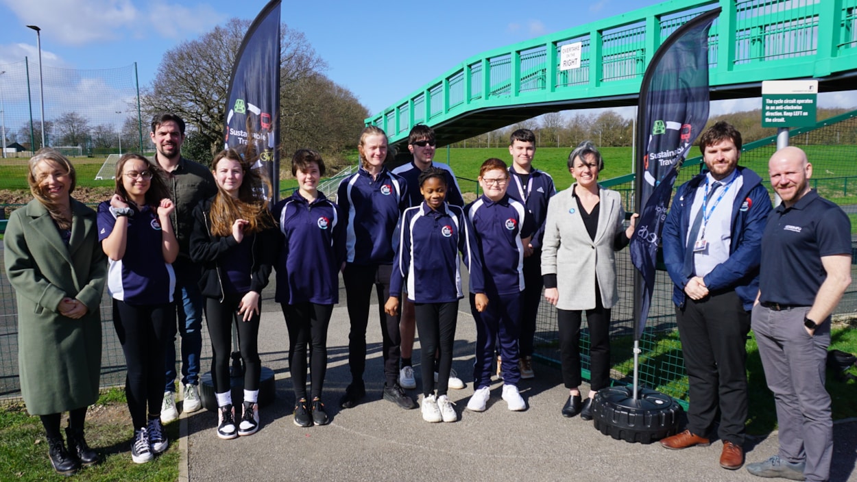 Active Travel Ambassadors event 22.03.24: Leeds City Council’s executive member for sustainable development and infrastructure Councillor Helen Hayden joined by pupils from Temple Moor High School at the Brownlee Centre