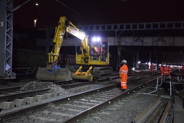 Laying ballast in Acton Wells at Christmas 2015