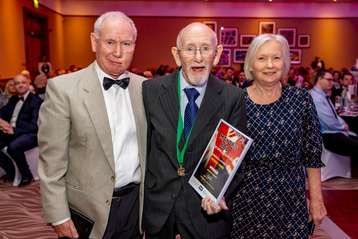 Mayor's award winner 2024 Donald Jones with his son Adrian Jones and his daughter Alice Jones.