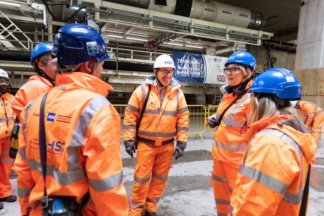 Avanti West Coast train drivers beside TBM Karen which launched today to build the Euston Tunnel
