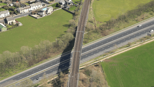 £60m investment for West Coast Main Line motorway bridge replacement in Cumbria: Aerial image of Clifton bridge courtesy of Network Rail air operations-3