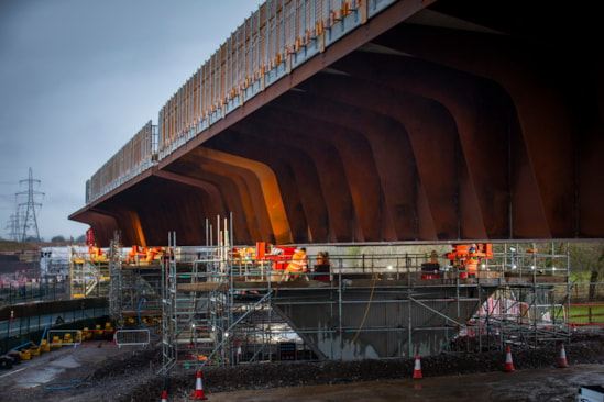 Workers sliding the Small Dean viaduct deck 31st Jan 2024