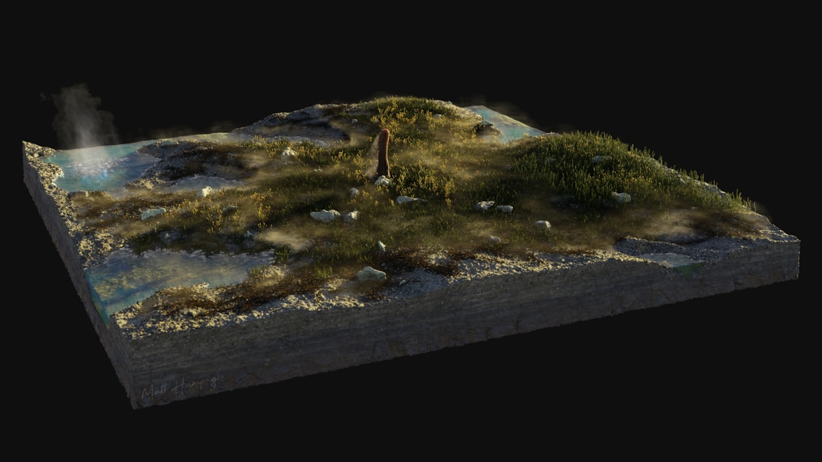 Artist's impression of what the environment at Rhynie, Aberdeenshire, where the prototaxites fossils were discovered, would have looked like 410 million years ago