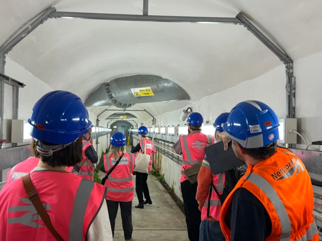 Guests getting a glimpse of the 'lamp tunnel' underneath Birmingham New Street: Guests getting a glimpse of the 'lamp tunnel' underneath Birmingham New Street