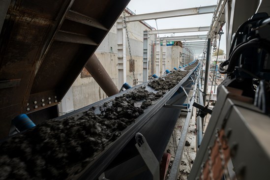 Northolt Tunnel, January 2023: Material excavated by tunnelling machine 'Sushila' as she builds a 5-mile long tunnel, from West Ruislip towards London.