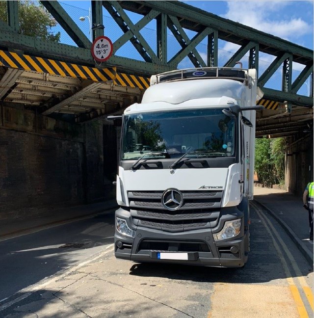 Driver fined and banned from driving HGVs for 6 months after jamming lorry under Coulsdon railway bridge, causing massive delays in London, Surrey and Sussex: Stoats Nest bridge strike, Coulsdon, July 2022