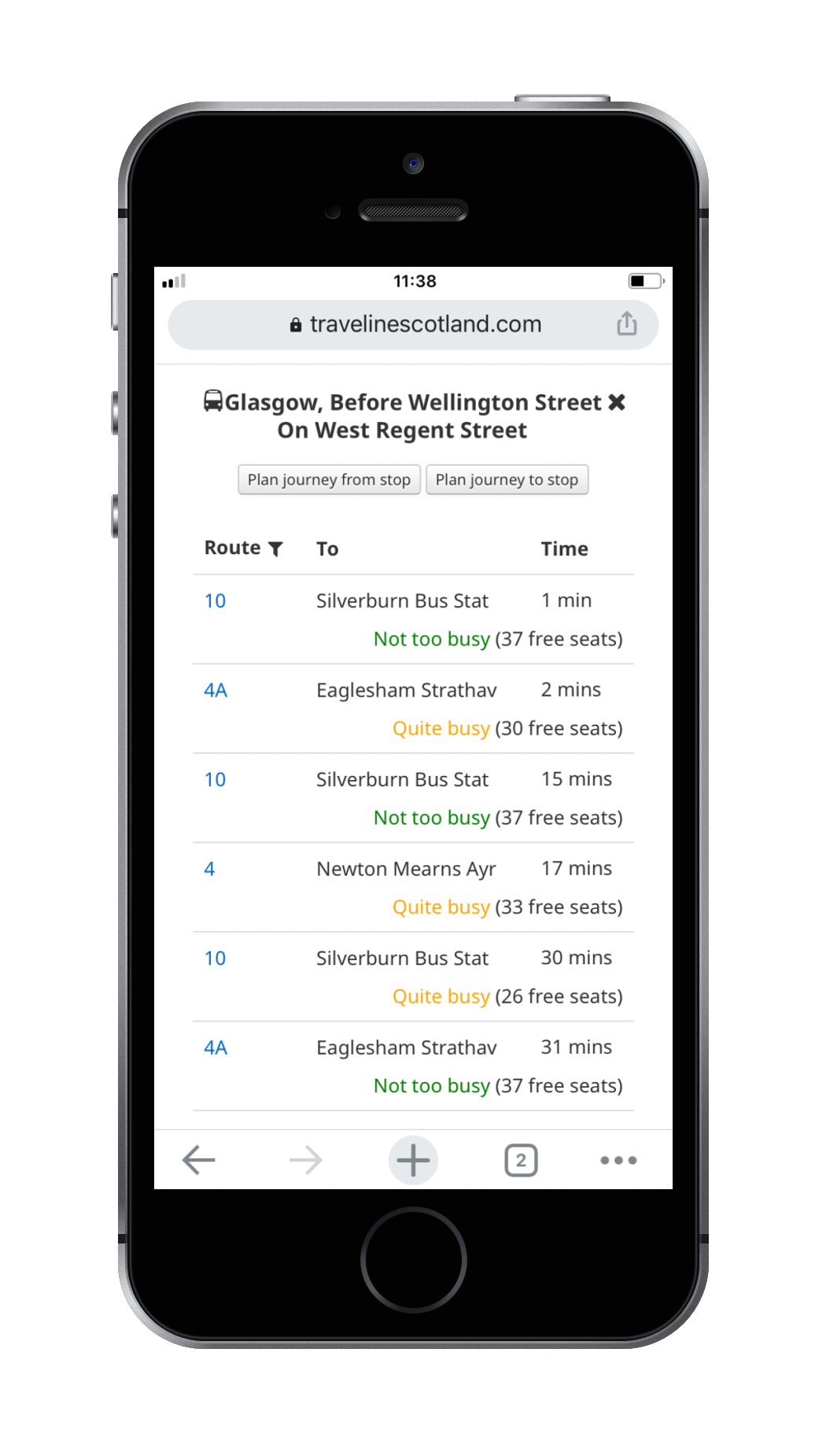 Traveline Scotland capacity checker 01
