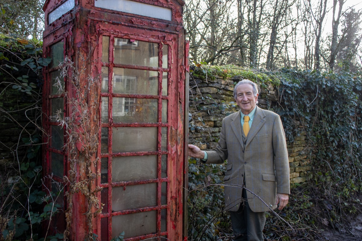 Patrick Coleman by disused phone box in Rodmarton