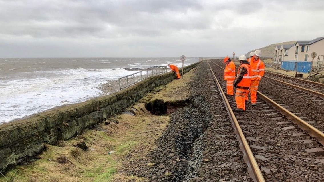 Passengers warned of work to repair Cumbrian Coast line left damaged by stormy seas: Cumbrian Coast line track inspection at Parton March 2020