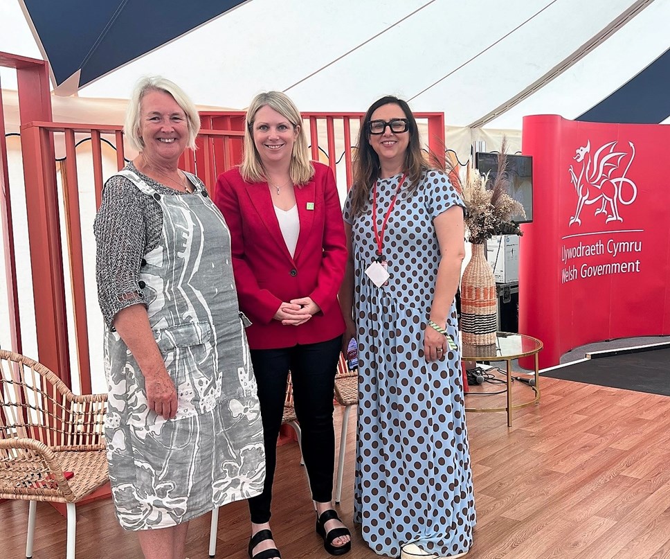 Hannah Blythyn, Siân Gwenllian and Betsan Moses, CEO of the National Eisteddfod of Wales