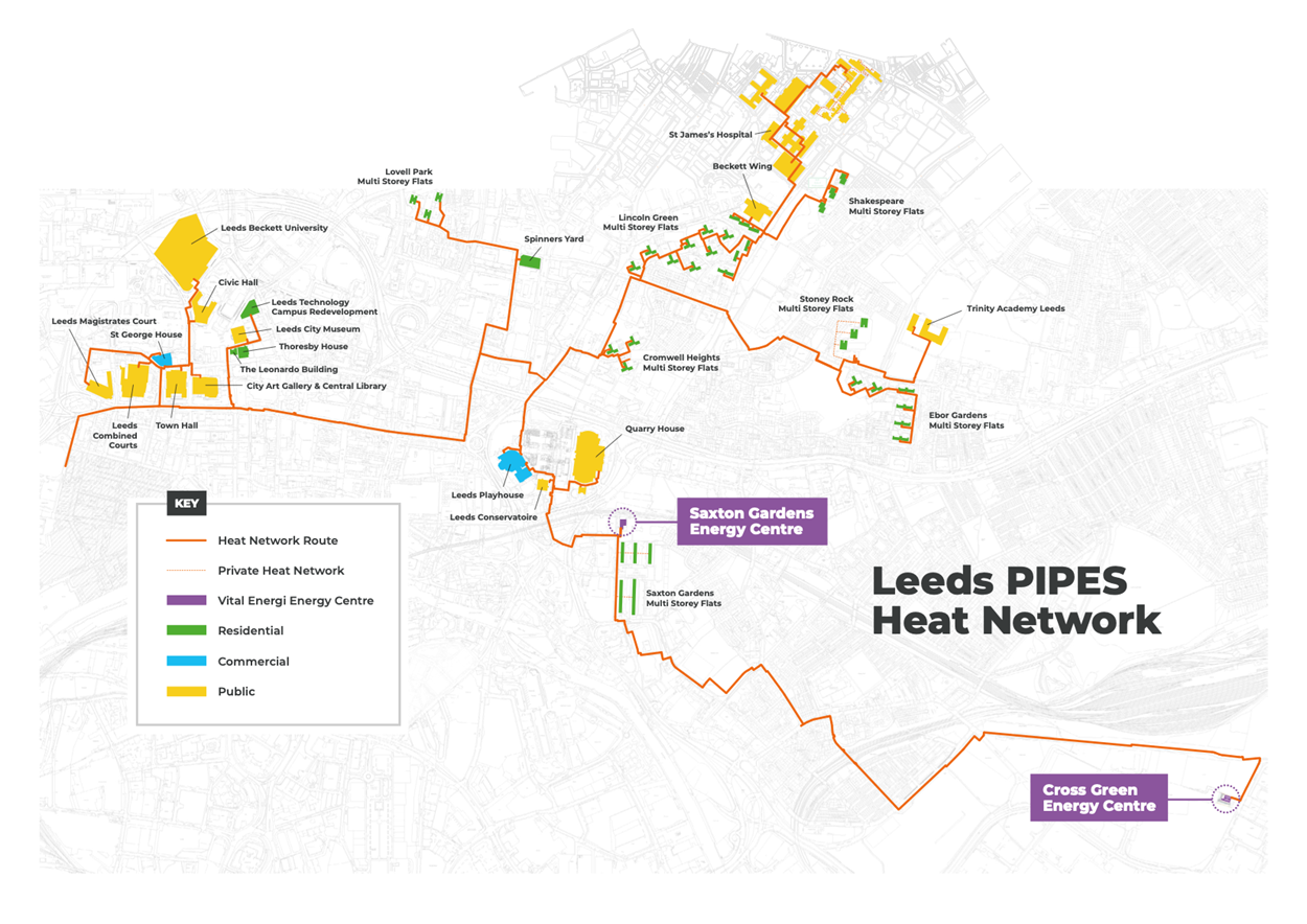 Map of Leeds PIPES network (December 2023)