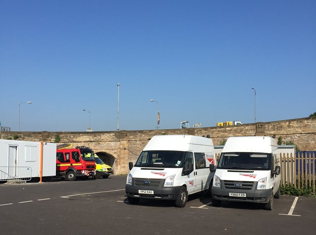 Network Rail housed a fire engine and an ambulance on both sides of Hexham bridge during the six week project