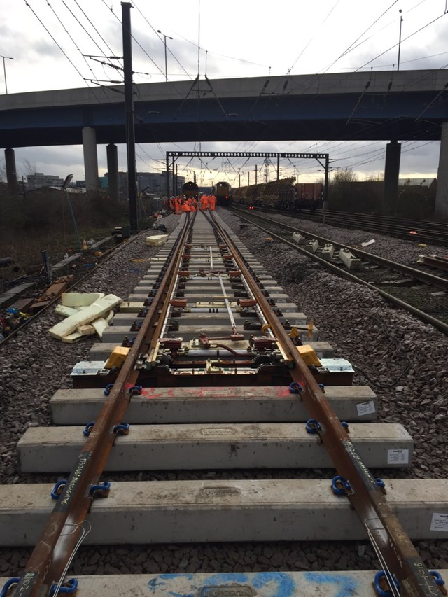 New points installed at Doncaster Marshgate: Christmas 2015, engineering, IP Track. high speed handback, points, rails, railway