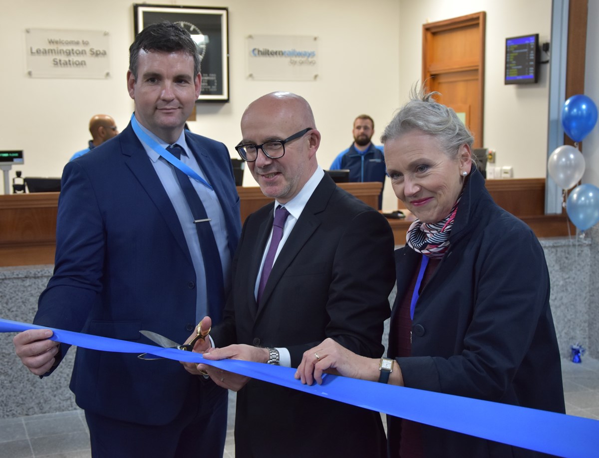 Leamington Spa Station re-opening - Tuesday 11th June 2019. 
L-R: Alan Riley - Chiltern Railways Customer Services Director, Matt Western - MP for Warwick and Leamington & Deputy Mayor Cllr Susan Rasmussen