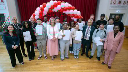 Hackney Council representatives with staff and pupils from Cardinal Pole cropped