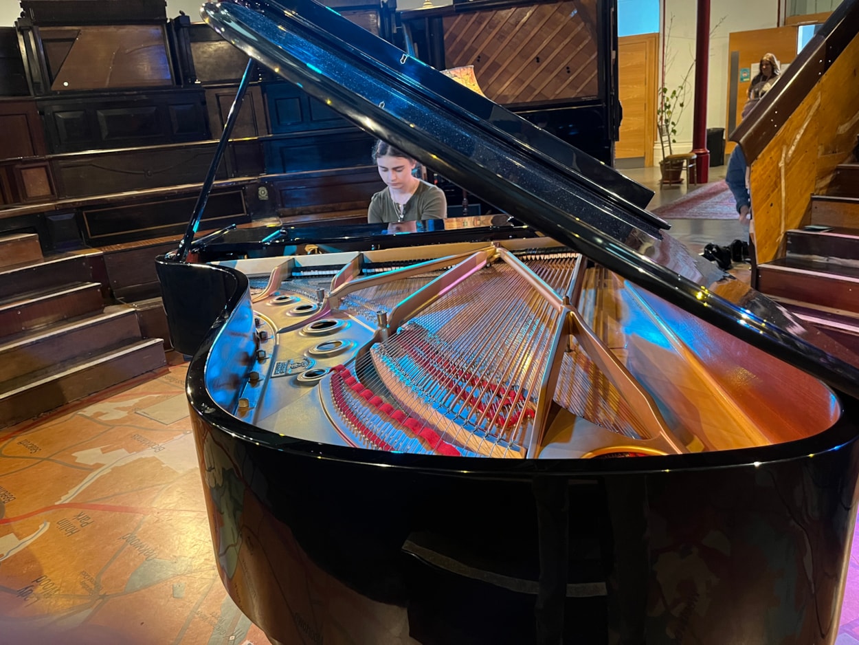 Pianodrome at Leeds City Museum: Pianist Stefania Nikolich rehearses in the Pianodrome at Leeds City Museum.
This Sunday the museum and Pianodrome will host Duo Ardašev - a piano duo comprising pianists Renata Lichnovská and Igor Ardašev.