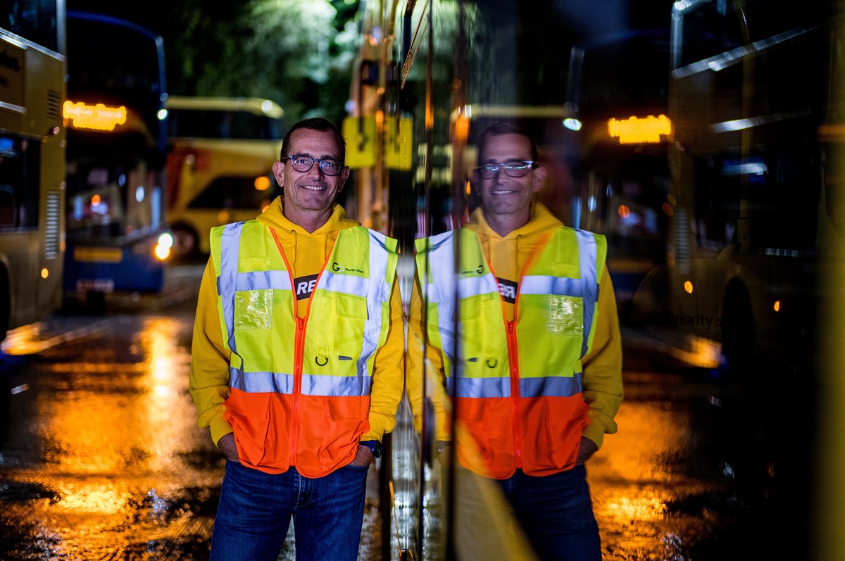 Christian Schreyer, Chief Executive of The Go-Ahead Group, at Bolton bus depot. Staff at Go North West, part of The Go-Ahead Group, worked overnight to launch the first of Manchester's franchised Bee Network buses on Sunday morning.