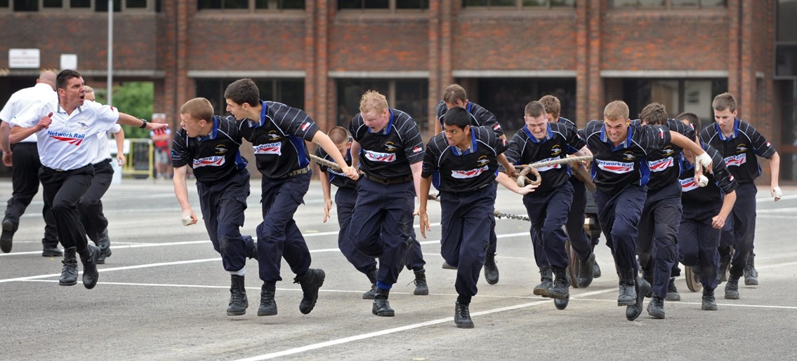 Apprentices taking part in field gun competition: Apprentices taking part in field gun competition<br />Credit: Keith Woodland