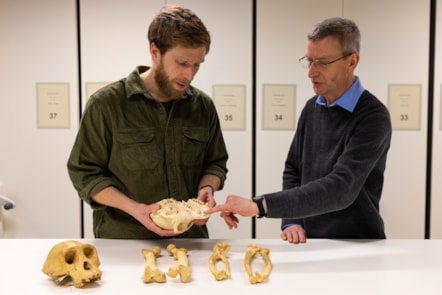 Researcher Dr David Cooper and Principal Curator of Vertebrate Biology Dr Andrew Kitchener, examine Choppers' remains  at the National Museums Collection Centre in Edinburgh. Photo Duncan McGlynn (2)