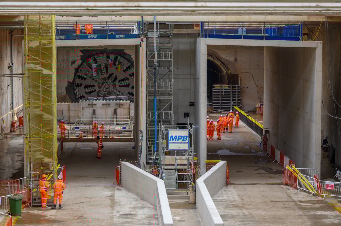 The cutterhead of TBM Elizabeth visible through the box that will take trains towards Birmingham Oct 2025