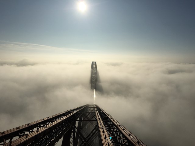 Forth Bridge in fog