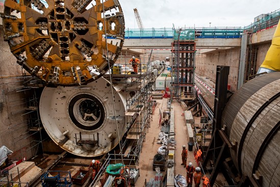 The cutterhead being moved to the front of the 125m long TBM