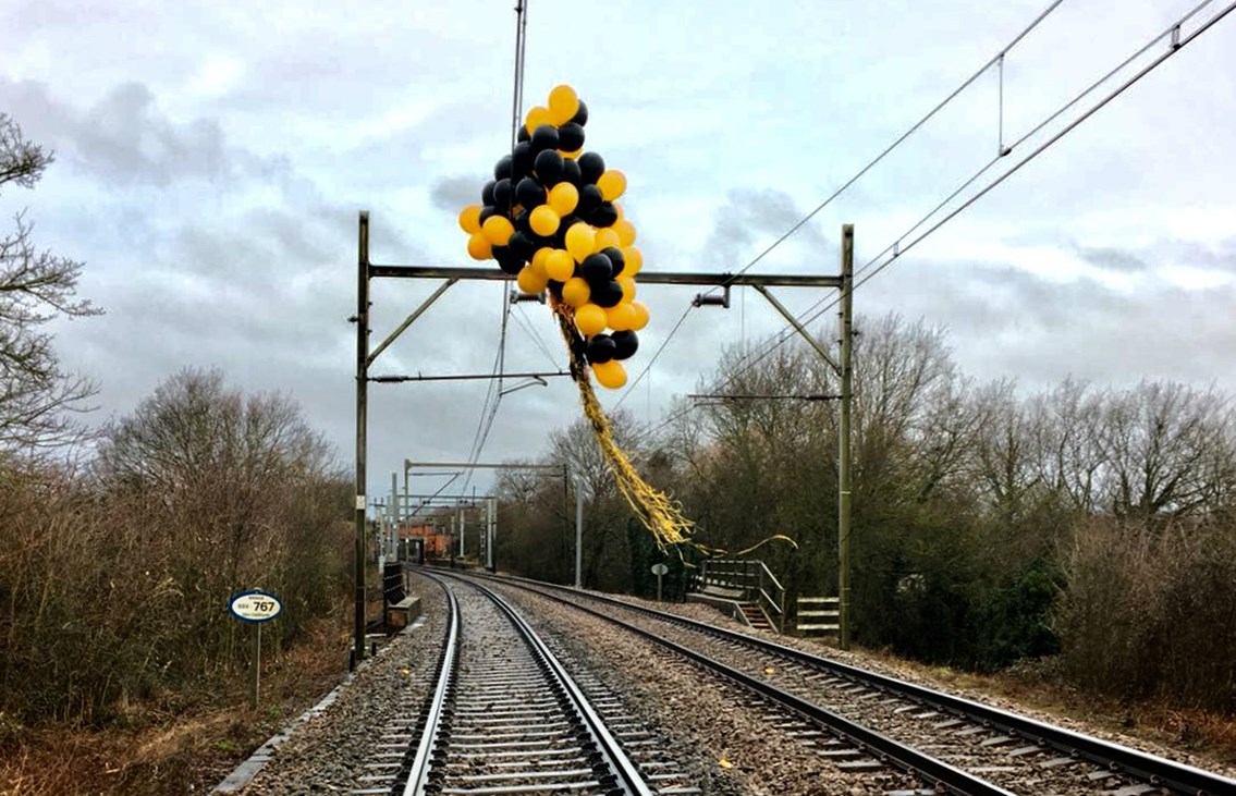 Balloons wrapped around overhead electric lines Southend February 2018