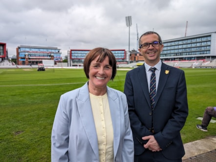 CC Phillippa Williamson, Leader of the Council, and CC Aidy Riggott, cabinet member for Economic Development and Growth, at Emirates Old Trafford 1