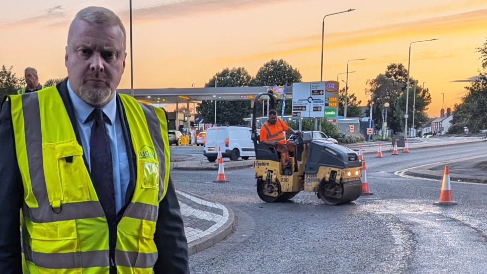 Cllr Damian Corfield at the night time blitz on potholes in Brierley Hill