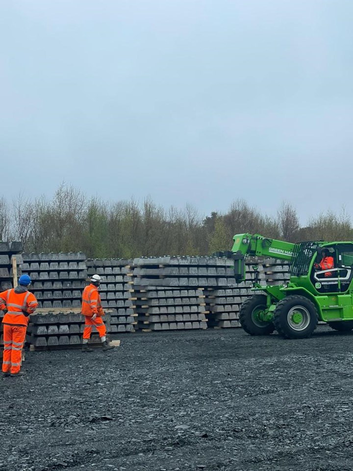 Sleeper delivery to Thornton Yard, Fife: 16,000 Sleepers were delivered to Thornton Yard over a 4-week period and will form part of the new Leven railway