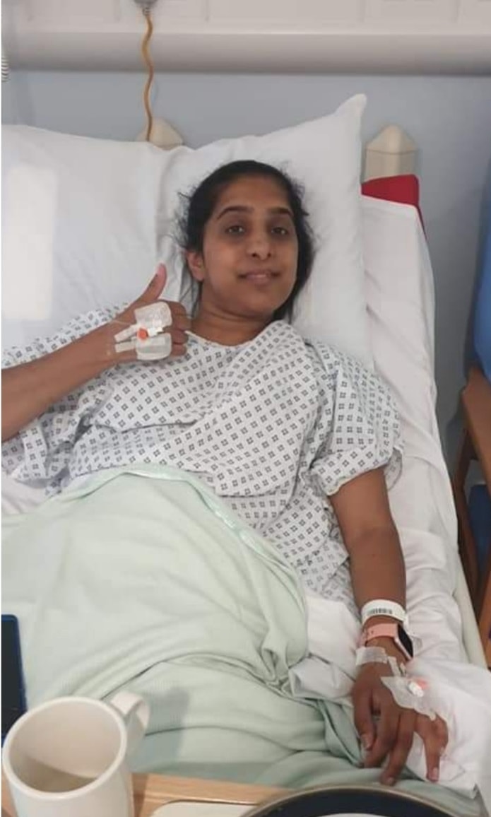 Kidney donor appeal 4: Surinder Sapal donated a kidney to a stranger, a two-year-old girl, in 2019. Pictured in hospital during her procedure.