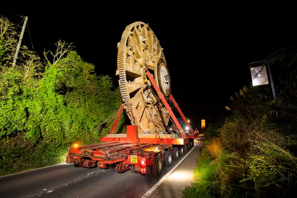 TBM cutterhead on its night-time journey