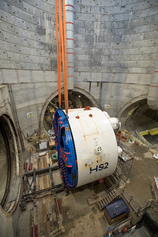 Cutterhead of TBM Emily lowered into place  in Ancilery Shaft at Victoria Road Crossover Box