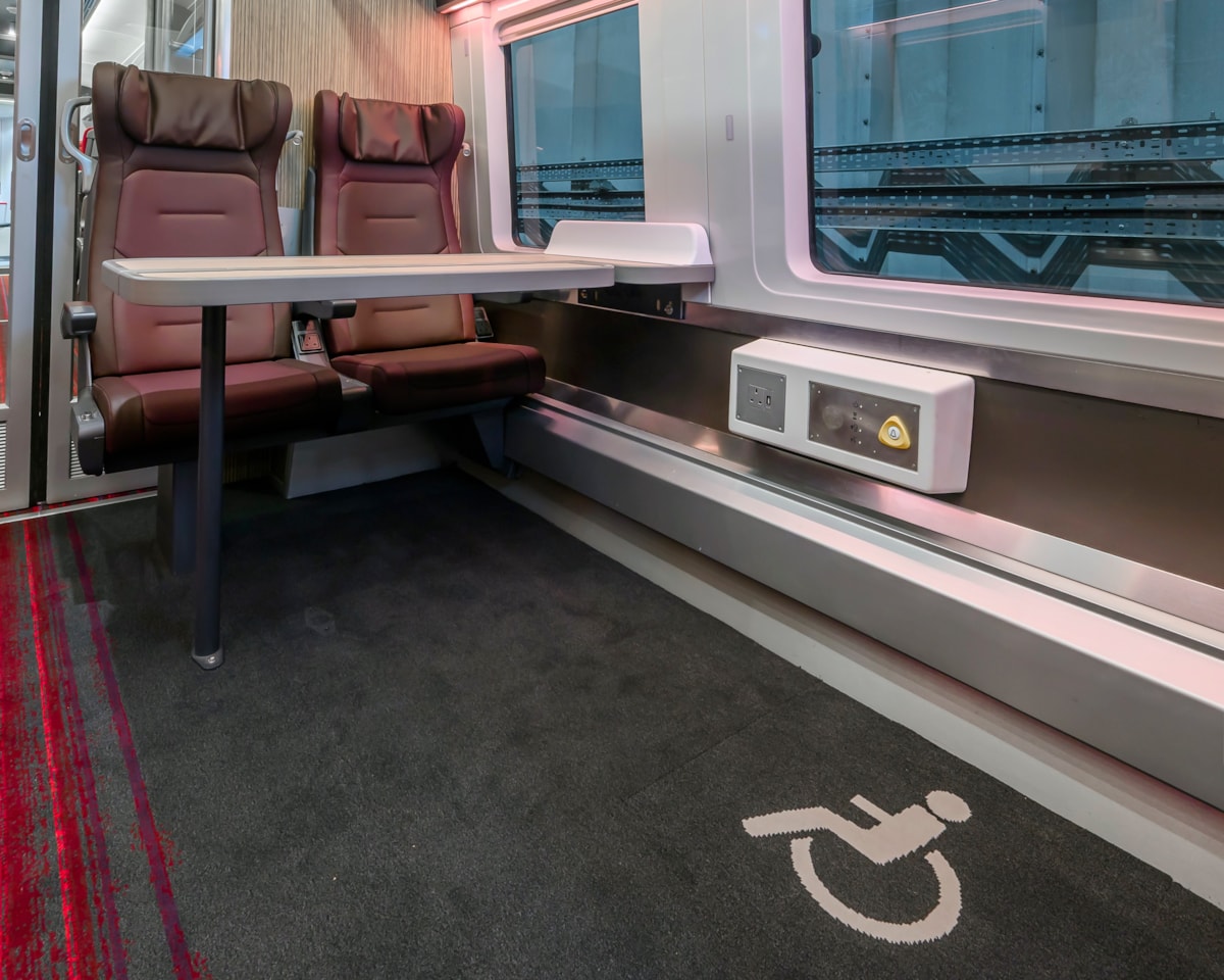 A wheelchair space in a First Class carriage on the LNER Class 897 fleet