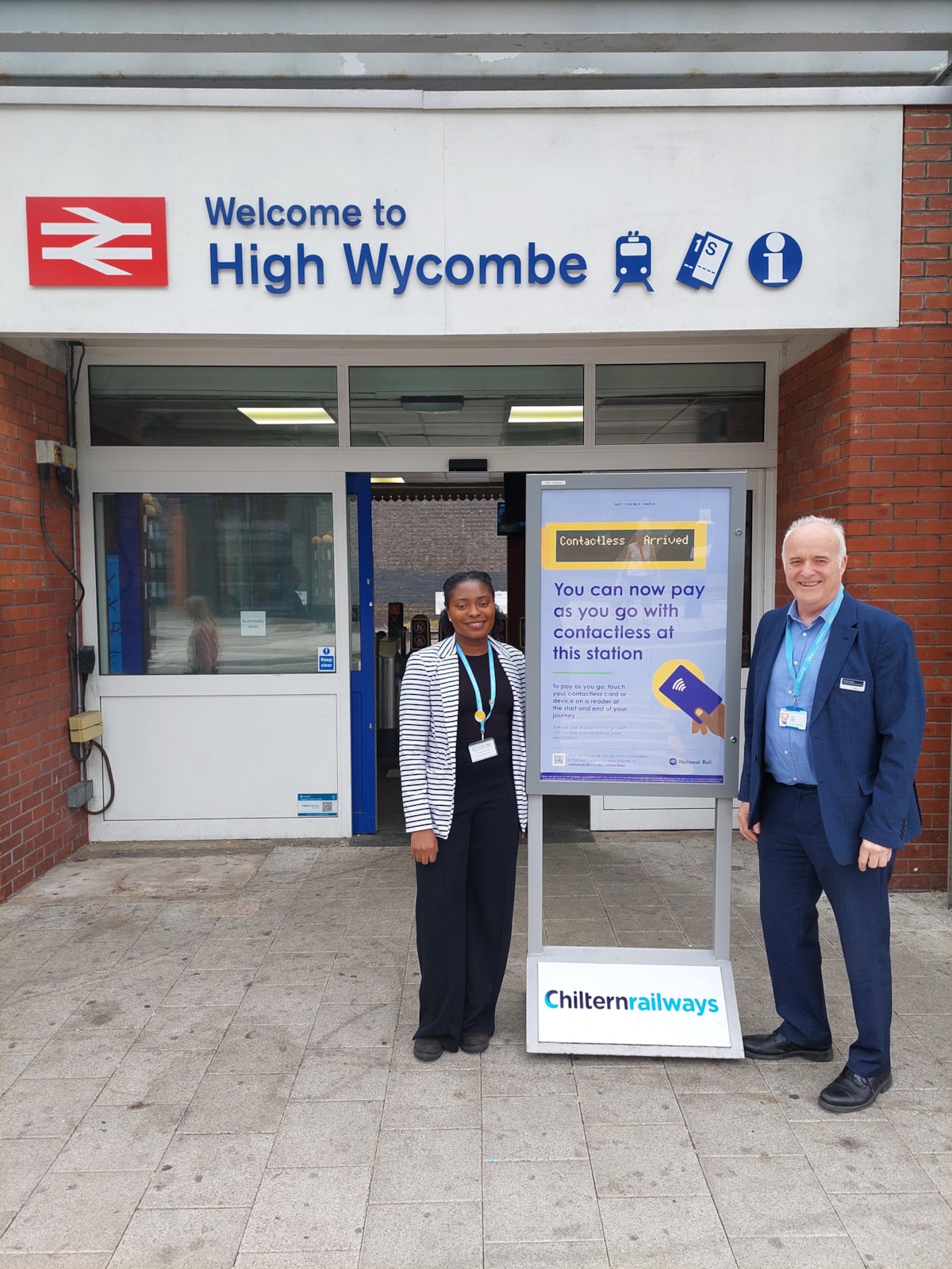 Happiness Agbo, Chiltern Railways' Area Manager for South Buckinghamshire with Andy Camp, Chiltern Railways' Commercial & Customer Strategy Director at High Wycombe station