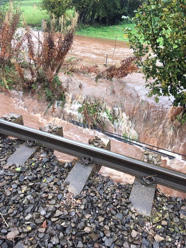 Flood damage to Marches line at Pontrilas October 2019