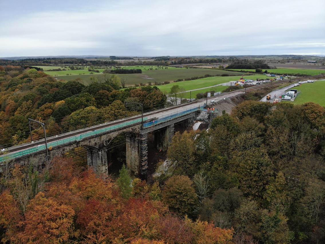 Wide shot of Plessey Viaduct as work nears completion, Network Rail (1)
