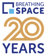 Breathing Space - 20th anniversary - logo - blue stacked: Breathing Space - 20th anniversary - logo - blue stacked