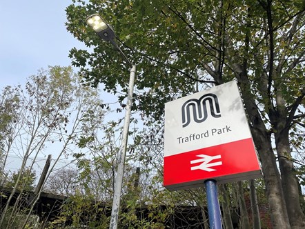 Image shows Trafford Park - Station sign