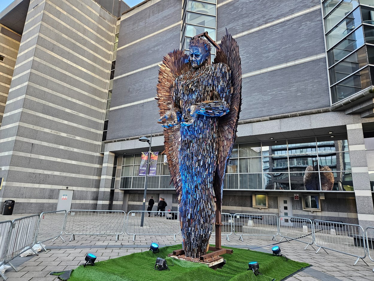 Knife Angel Royal Armouries 1: The Knife Angel sculpture outside the Royal Armouries Museum