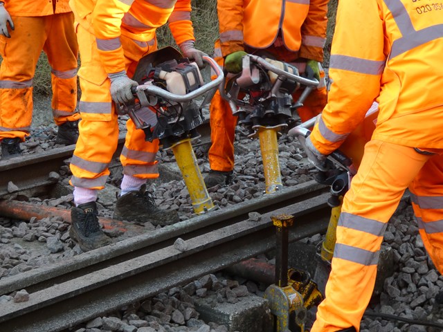 Customers thanked after 5 days of improvements between Southampton and Bournemouth: Wet bed hand tools close up