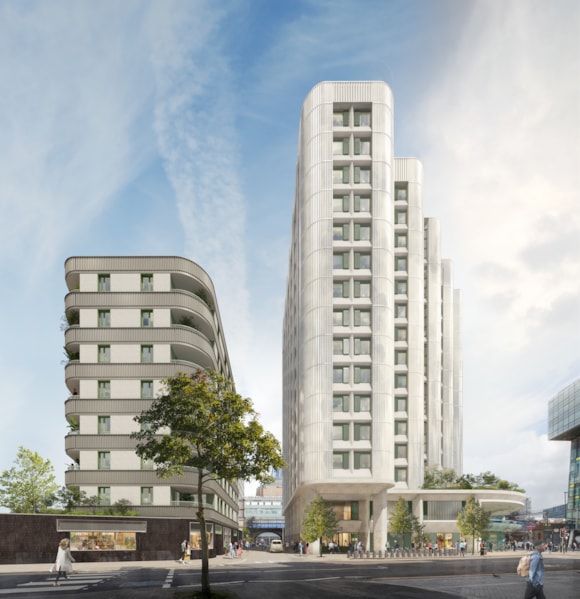 Places for London and Helical secure planning approval for student accommodation and affordable homes development above Southwark Tube station: Places for London Image - Artist's impression of Southwark Station Over Site Development
