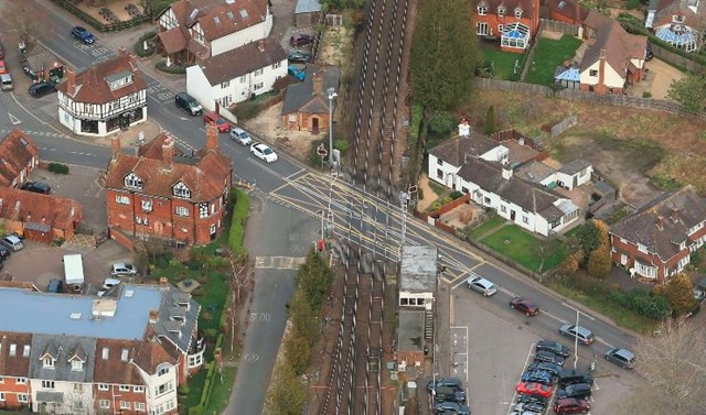 Brockenhurst Level Crossing - picture by Network Rail Air Ops: Brockenhurst Level Crossing