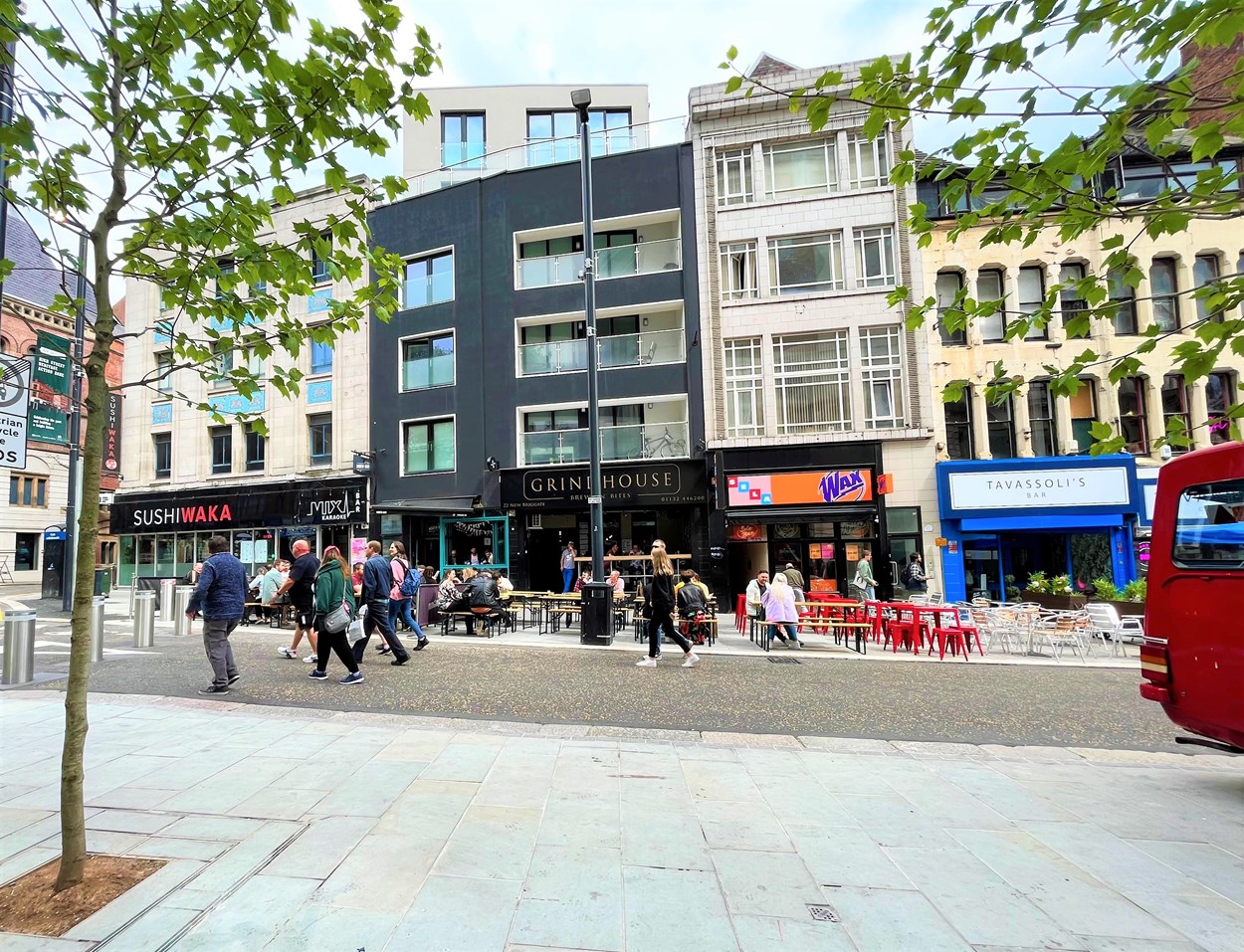New Briggate 2: View of the recently-pedestrianised lower end of New Briggate.